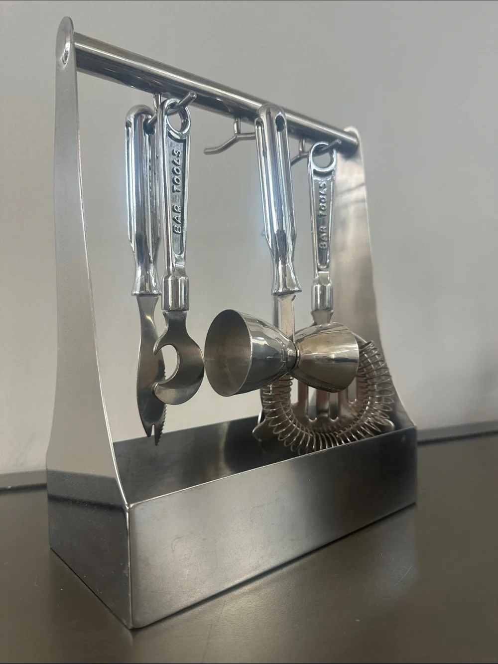Godinger Vintage Stainless Steel Bar “Toolbox” Set - RARE!